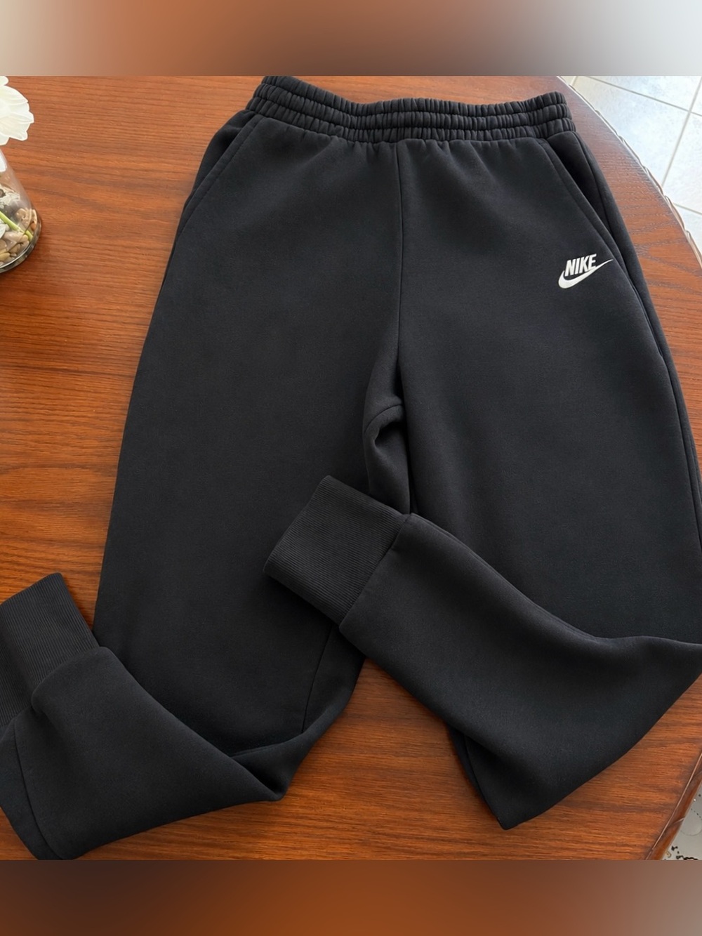 New Nike Kids Black Jogger Sweatpants with White Logo XL
